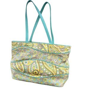 Vera Bradley Lemon Parfait Zipper Top Tote – Patent Leather Aqua Straps & Piping